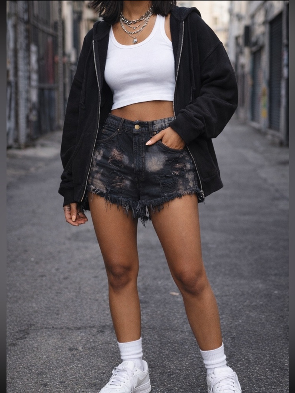 Levi's Black Bleached High Rise Raw Hem Shorts